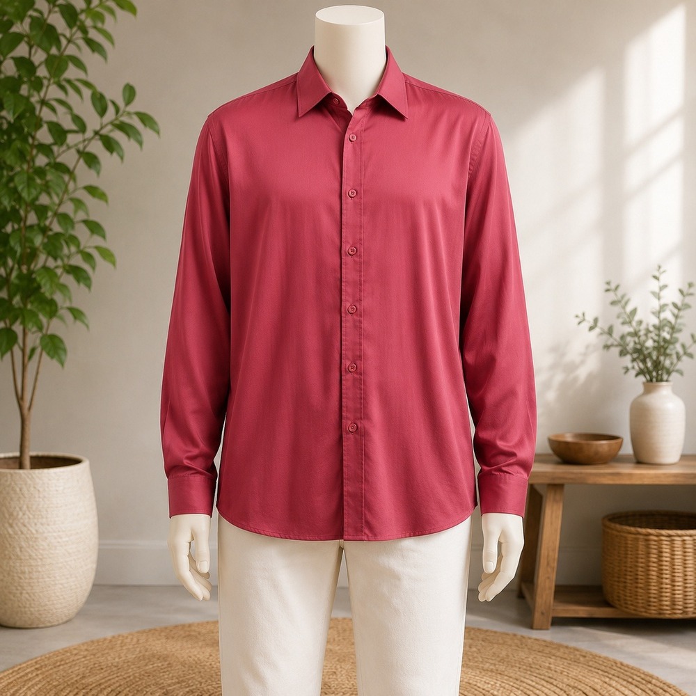 Bocci Silk Button Down Shirt Mens Medium Burgundy Red Long Sleeve Hidden Placket